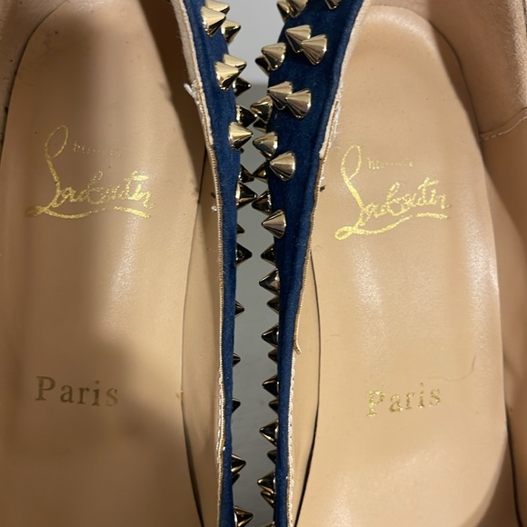 Lady peep studded leopard blue suede open toe heels - Picture 4 of 14